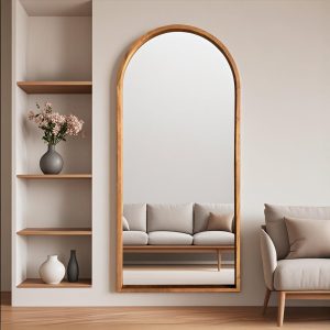 מראת קשת עם מסגרת עץ בולט בגוון אגוז – 170×80 ס"מ