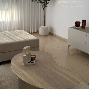 שולחן סלון בעיצוב אורגני עם פלטת טרוונטין – 120/60 ס״מ